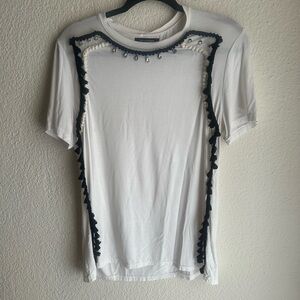 White T-Shirt with Black Trim Details